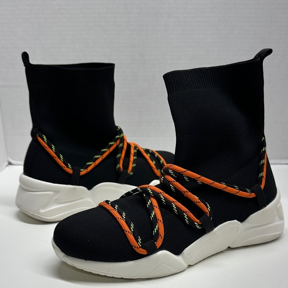 Azalea Wang In Flames Flatform Sneaker Sock Shoes High Top Stretch Black Size 7